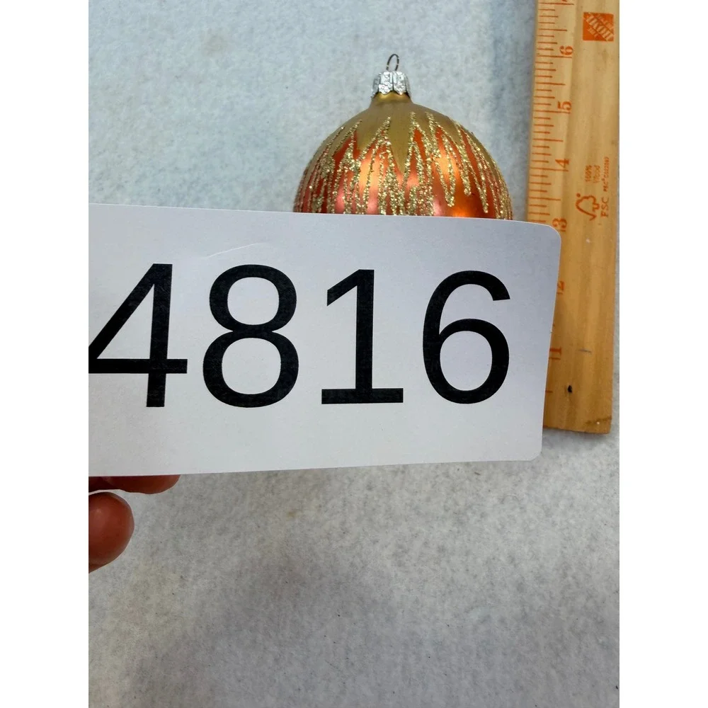 Vintage Style Glass Christmas Ornament Orange Gold Glitter Icicle Teardrop 4.5in